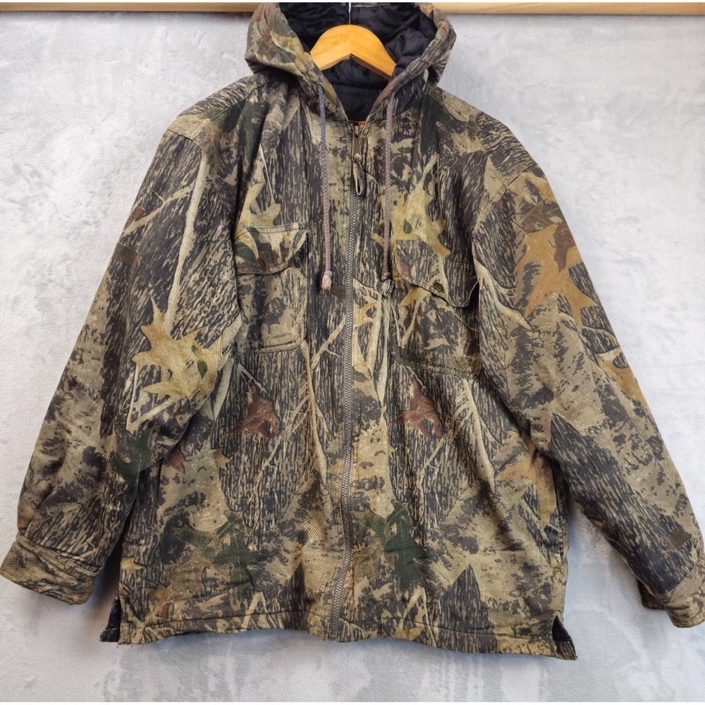 VTG Canyon Guide Outfitters Forest Camouflage Quilted Hooded Jacket Large